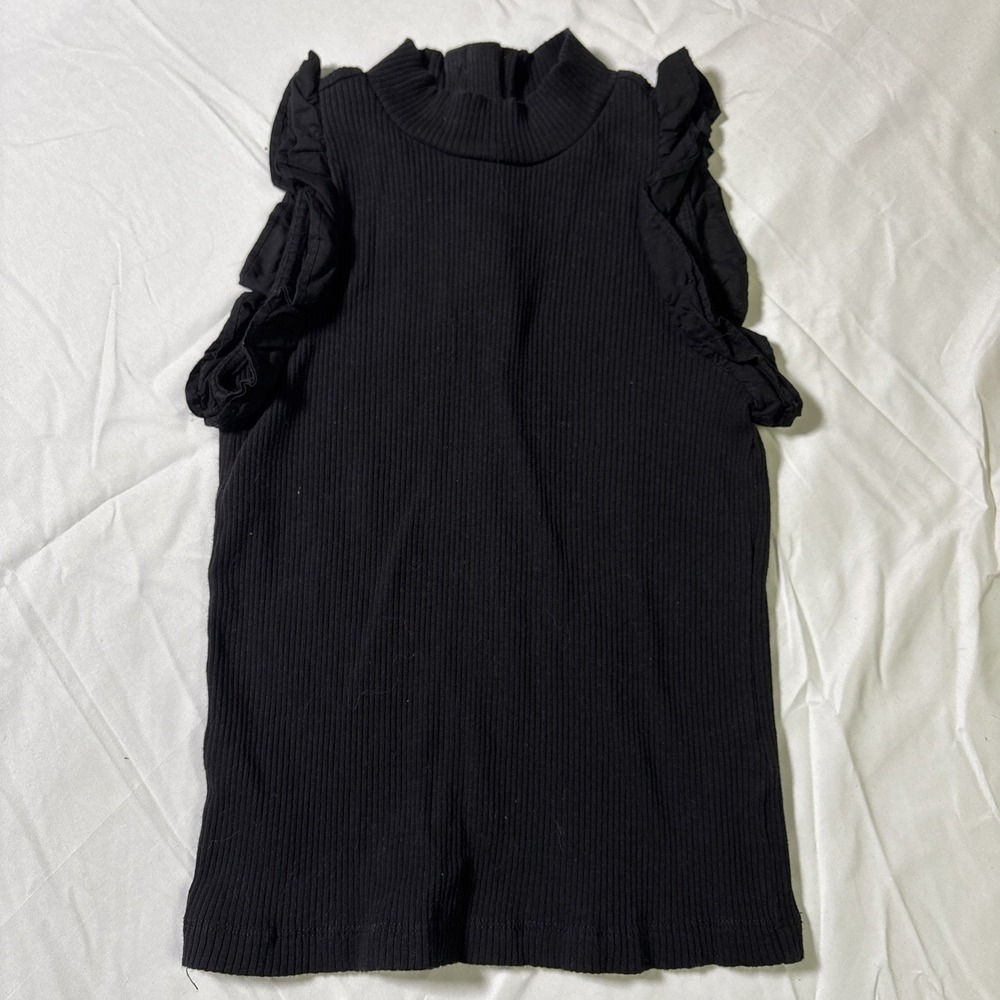 Janie and Jack Girls Sleeveless Ruffle Mock Neck Top Shirt Black Size 7